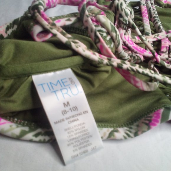 Time And Tru Swim Top M 8-10 Cut-Out Strappy Green Pink - Picture 14 of 14